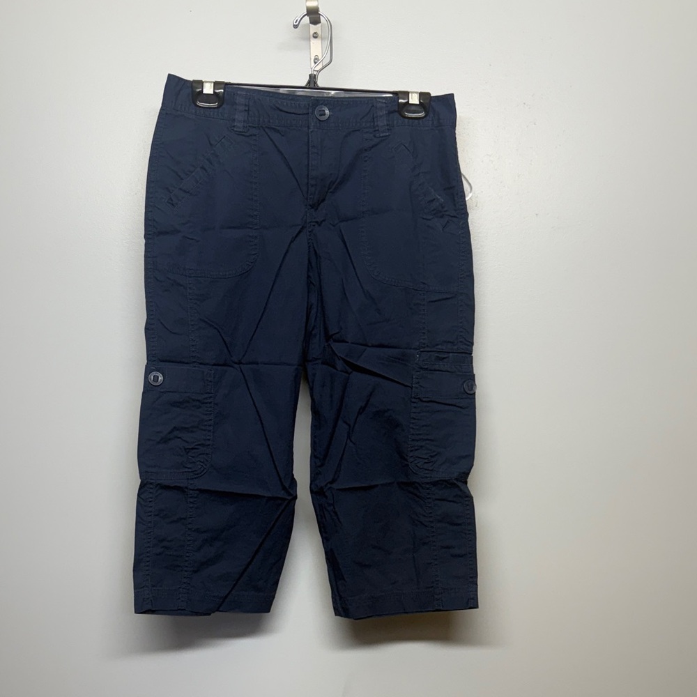Columbia Navy Cargo Capris with Button-Tab Knees